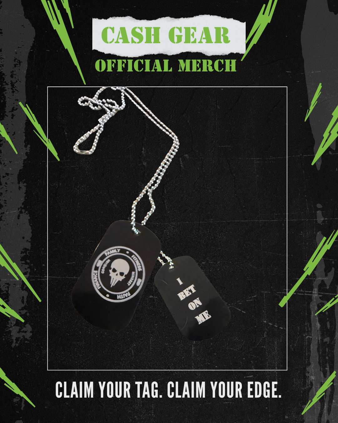 Conquer Skull & “I BET ON ME” Dog Tags
